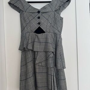 Self-Portrait Houndstooth Plaid Peplum Dress - Size US 4 / UK 8